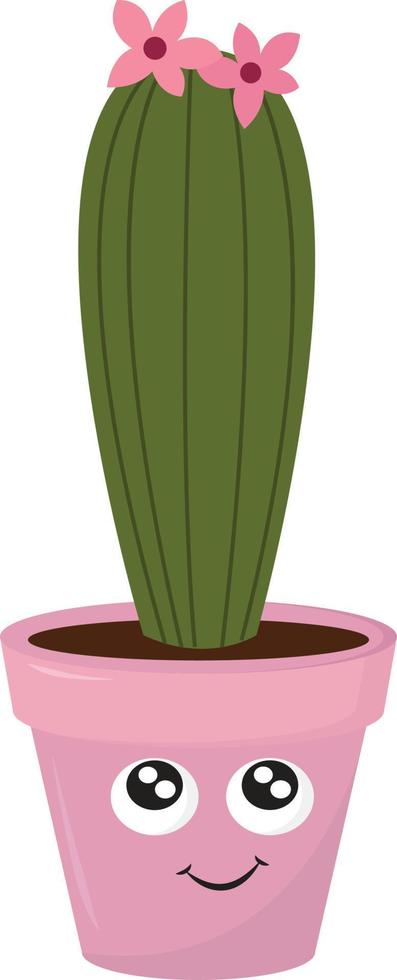 Maceta de cactus rosa, ilustración, vector sobre fondo blanco.