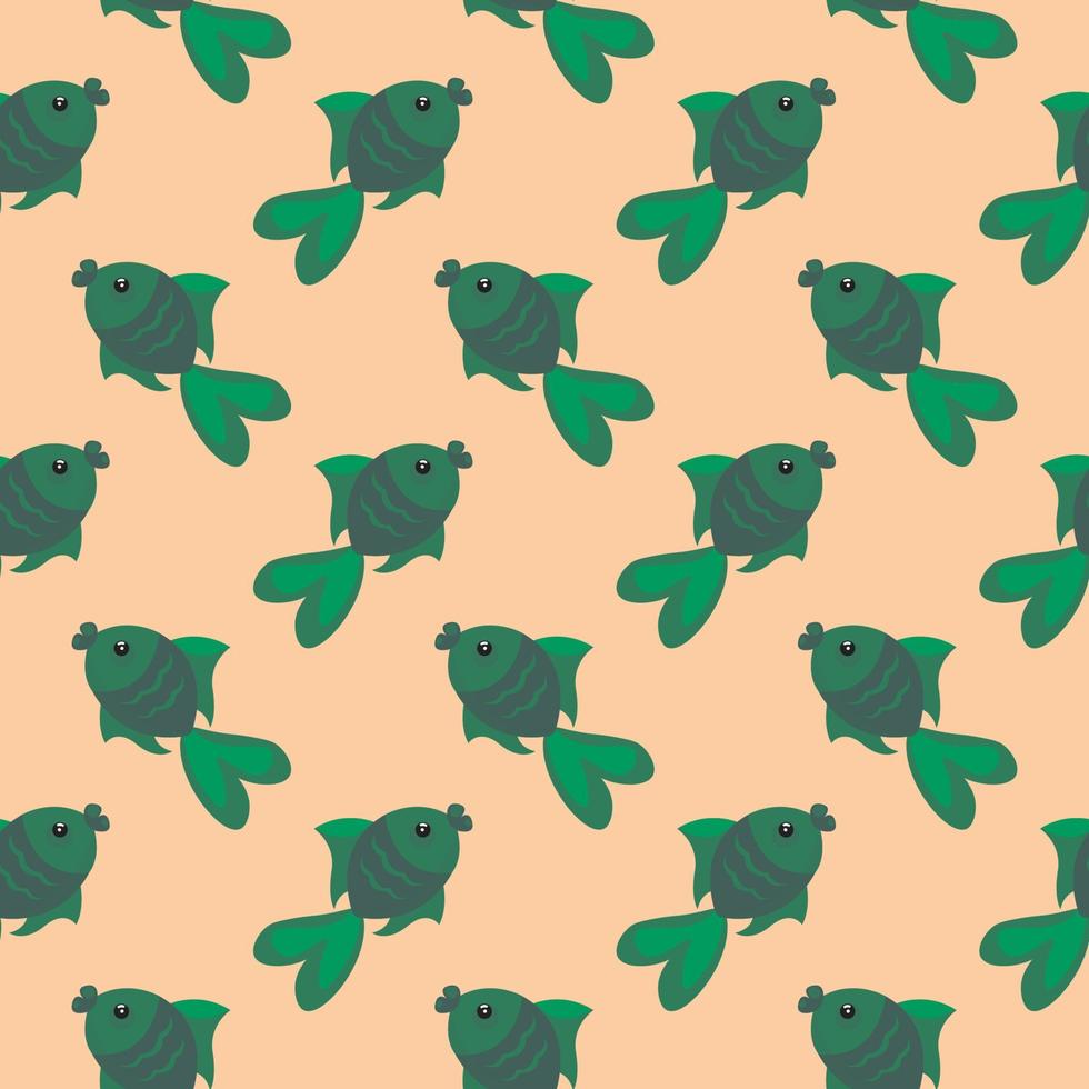 Green fish ,seamless pattern on pastel background. vector