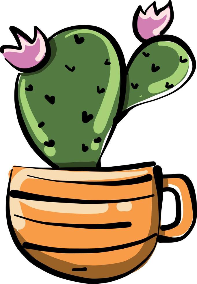 Cactus with a flower, illustration, vector on white background.