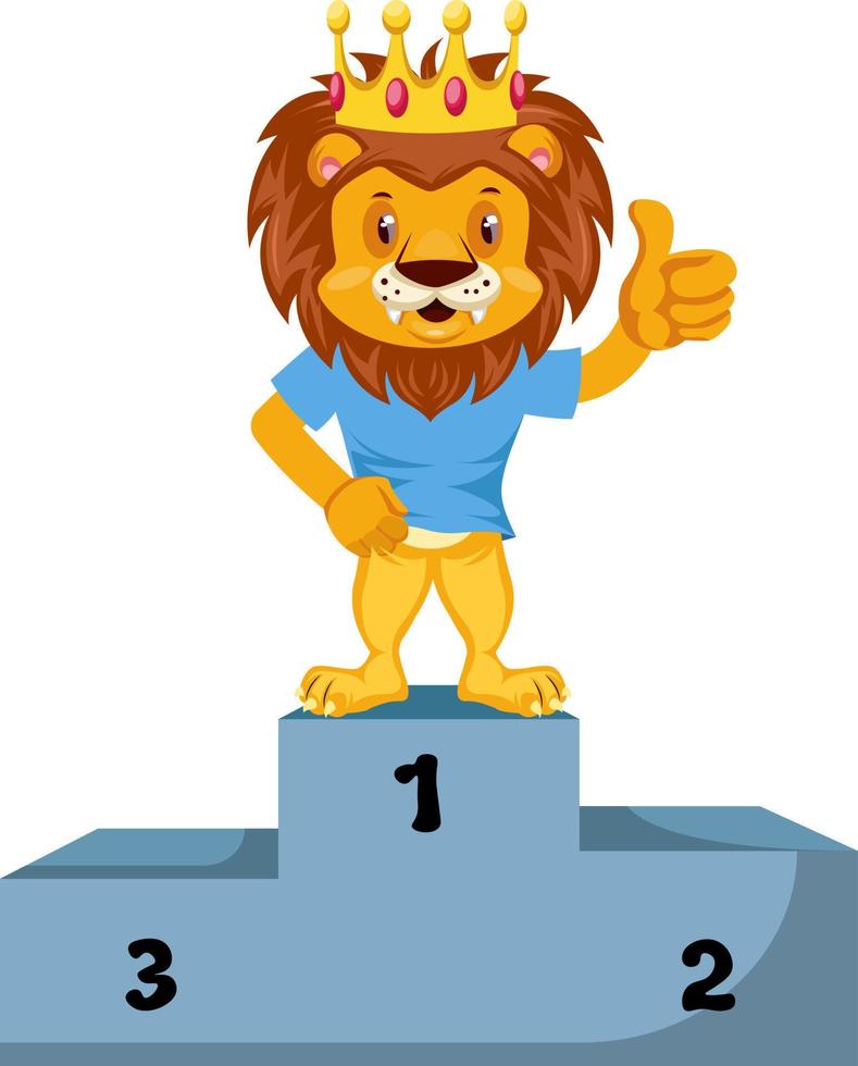 Lion on winning stage, illustration, vector on white background.