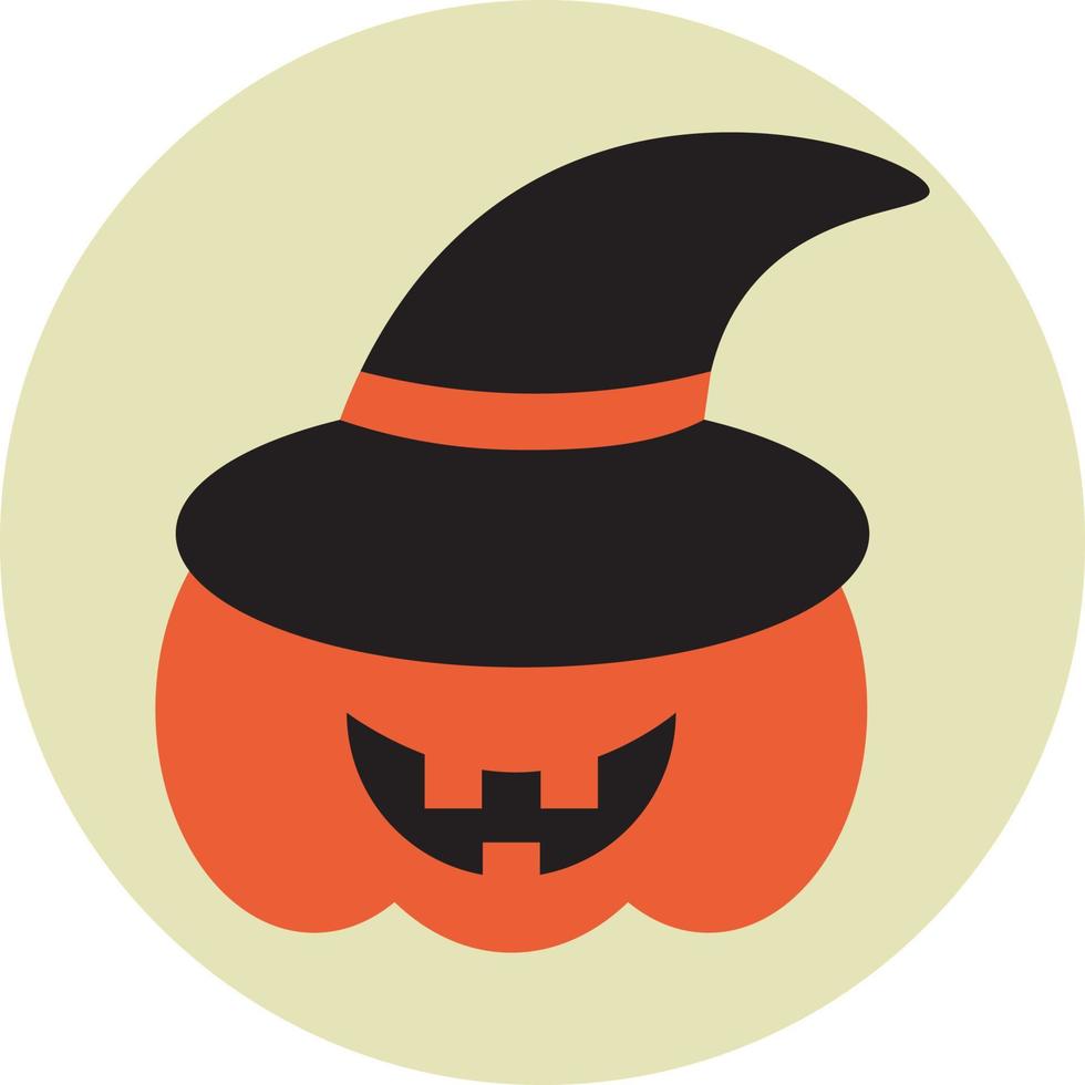 Pumpkin with witch hat, illustration, vector on a white background.