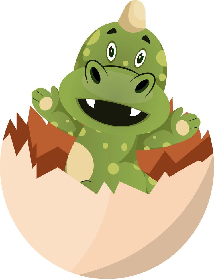 Green dragon is geting out of egg, illustration, vector on white background.