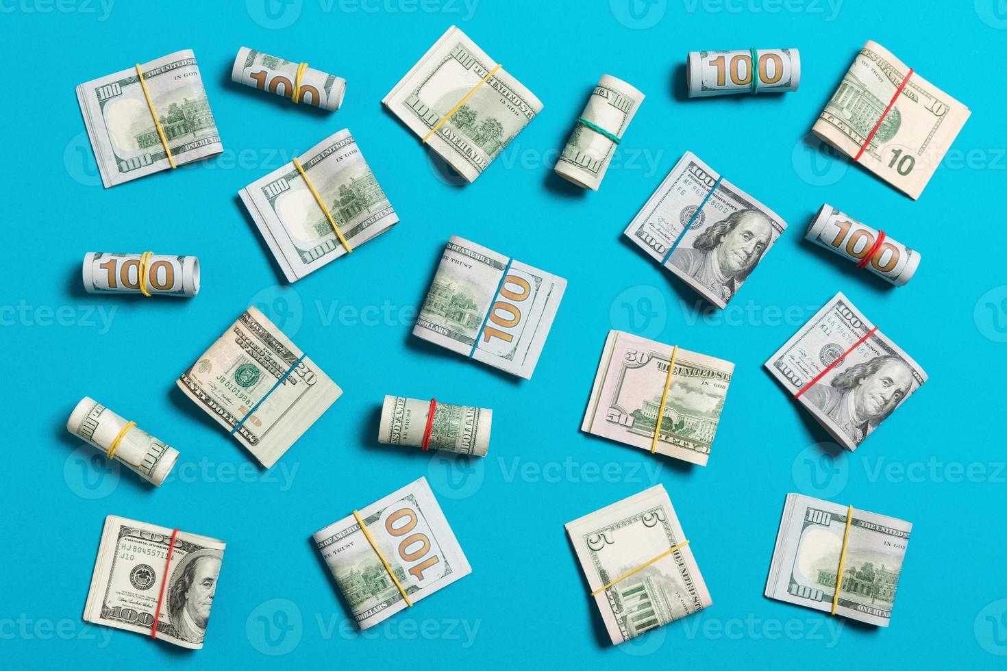 colored Background with money american hundred dollar bills on top wiev with copy space for your text in business concept photo