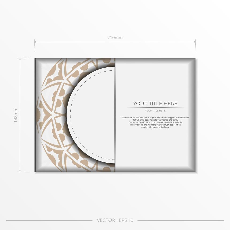 Luxurious Vector Print Ready White Color Greeting Card Design with Patterns. Invitation card template with place for your text and abstract ornament.