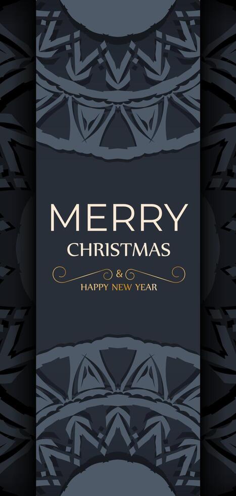 Happy New Year greeting card template in dark blue color with vintage blue pattern vector