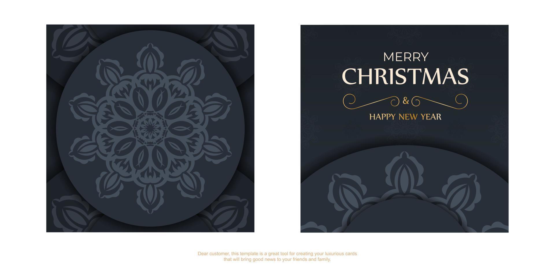 Dark blue happy new year flyer with luxury blue ornaments vector