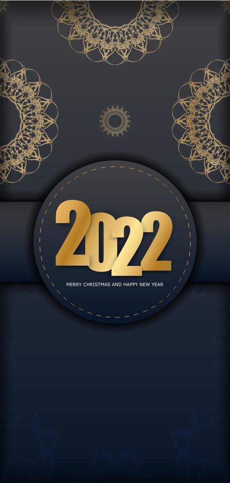 2022 holiday card Merry Christmas and Happy New Year in black color with abstract gold ornament vector