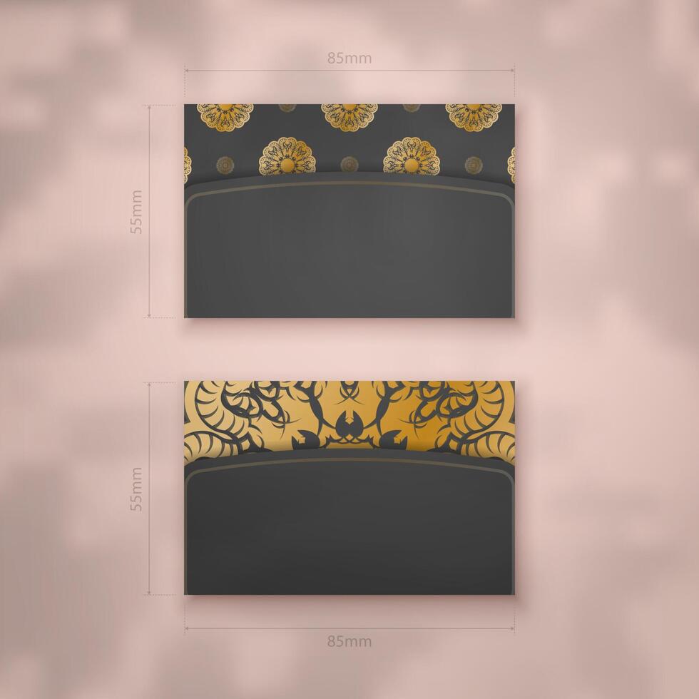 Business card template in black with vintage gold ornament for your contacts. vector