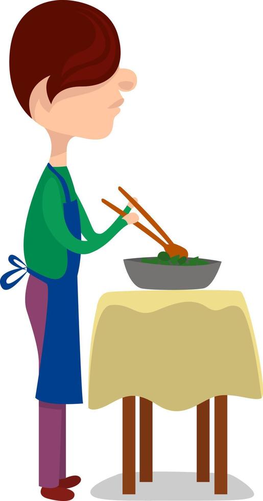 esposa haciendo la cena, ilustración, vector sobre fondo blanco