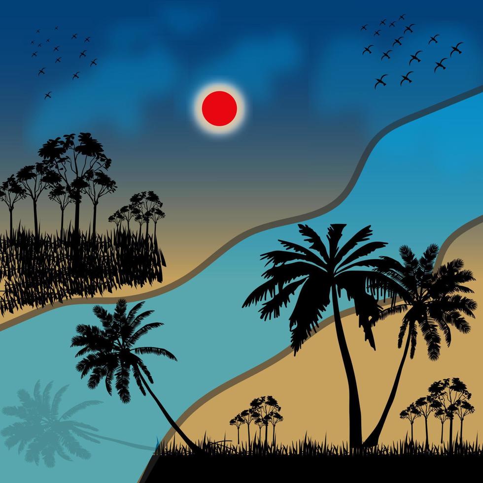 Silhouettes amazing Sun set Scenery vector