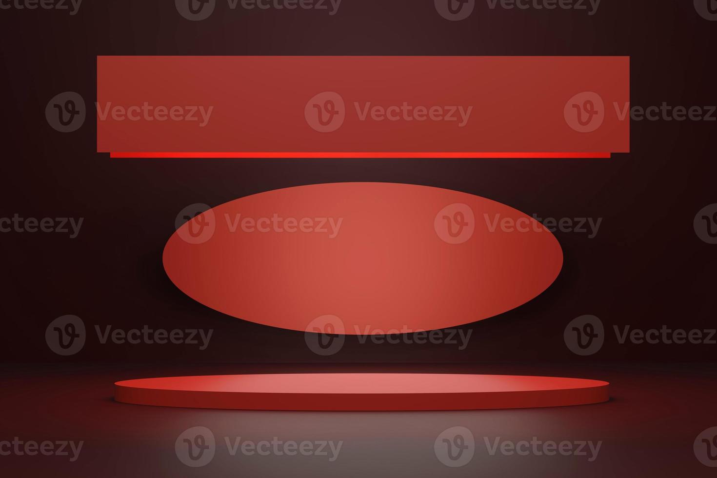red room scene with empty stand with copy space 3d render photo
