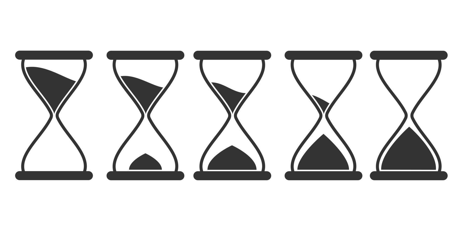 Set of Line art hourglass or sand clock in different positions black icon design vector
