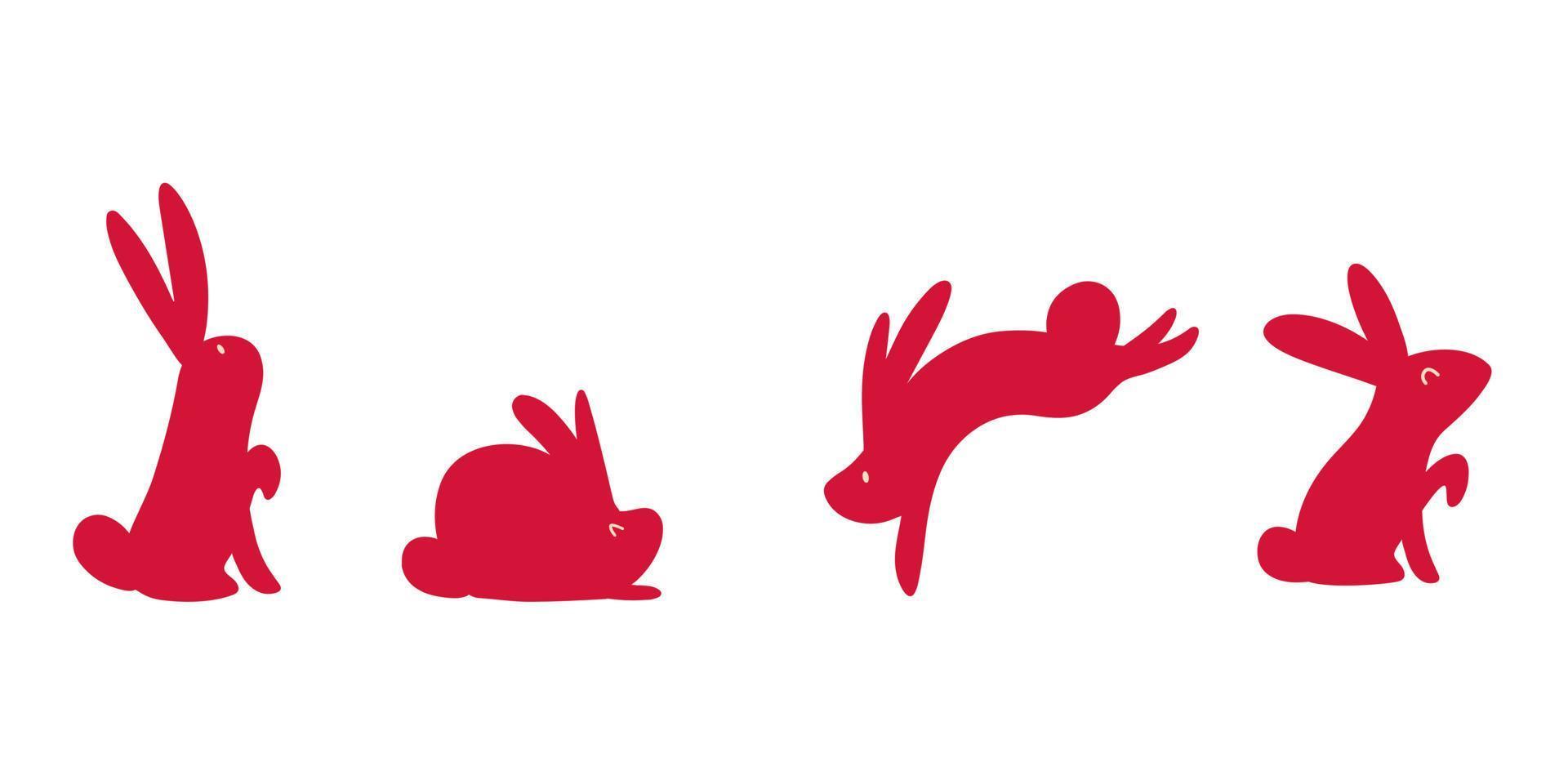 Vector set of flat red rabbits silhouettes for New year decoration icon design