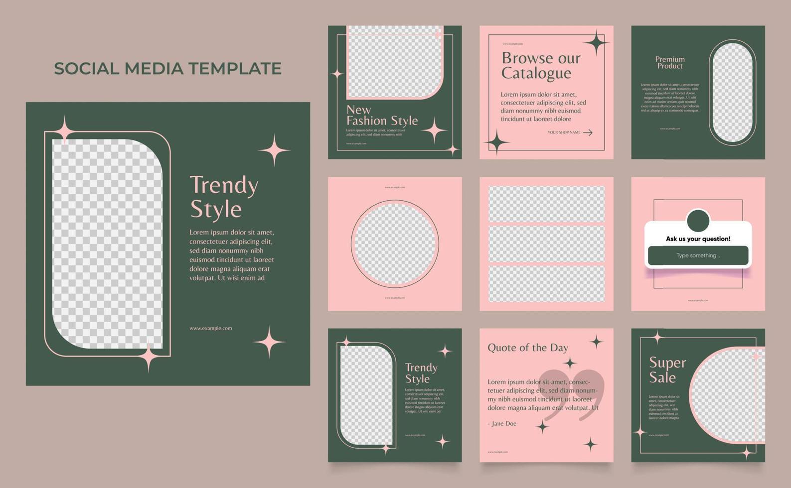social media template banner fashion sale promotion in pink navy green color vector