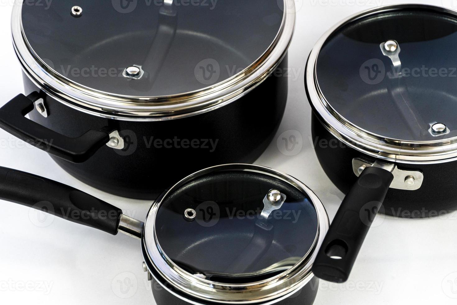 cookware set with white bottom, cookware, metal, black handle, mexico photo