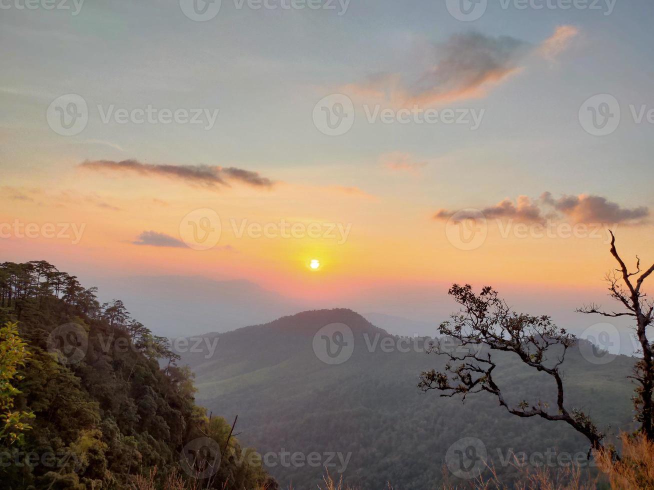 Mountain valley during sunrise. Natural summer landscape photo