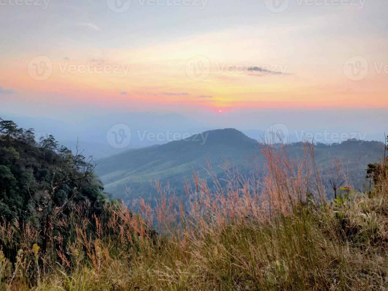 Mountain valley during sunrise. Natural summer landscape photo