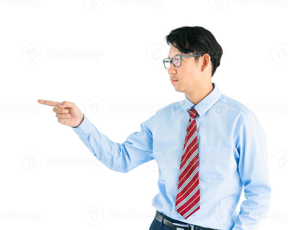Male reaching hand out isolated on white photo