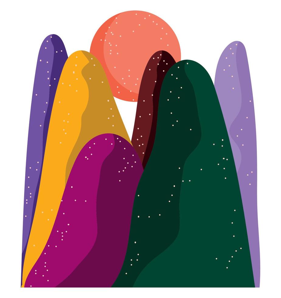 abstract landscape mountains sun colored vibrant design vector