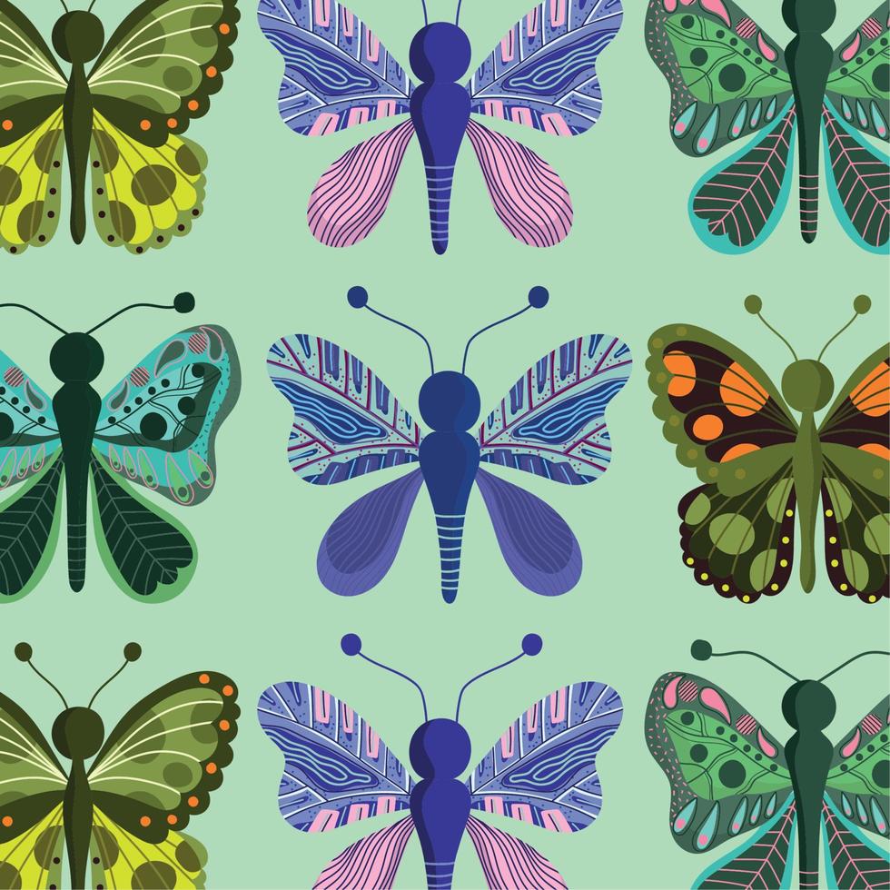 mariposas diferente color insecto naturaleza decoración fondo vector