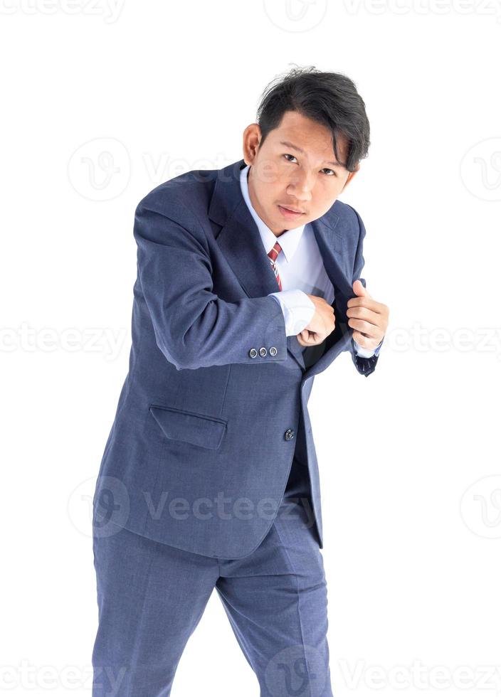 Business men portrait holding phone isolated on white photo