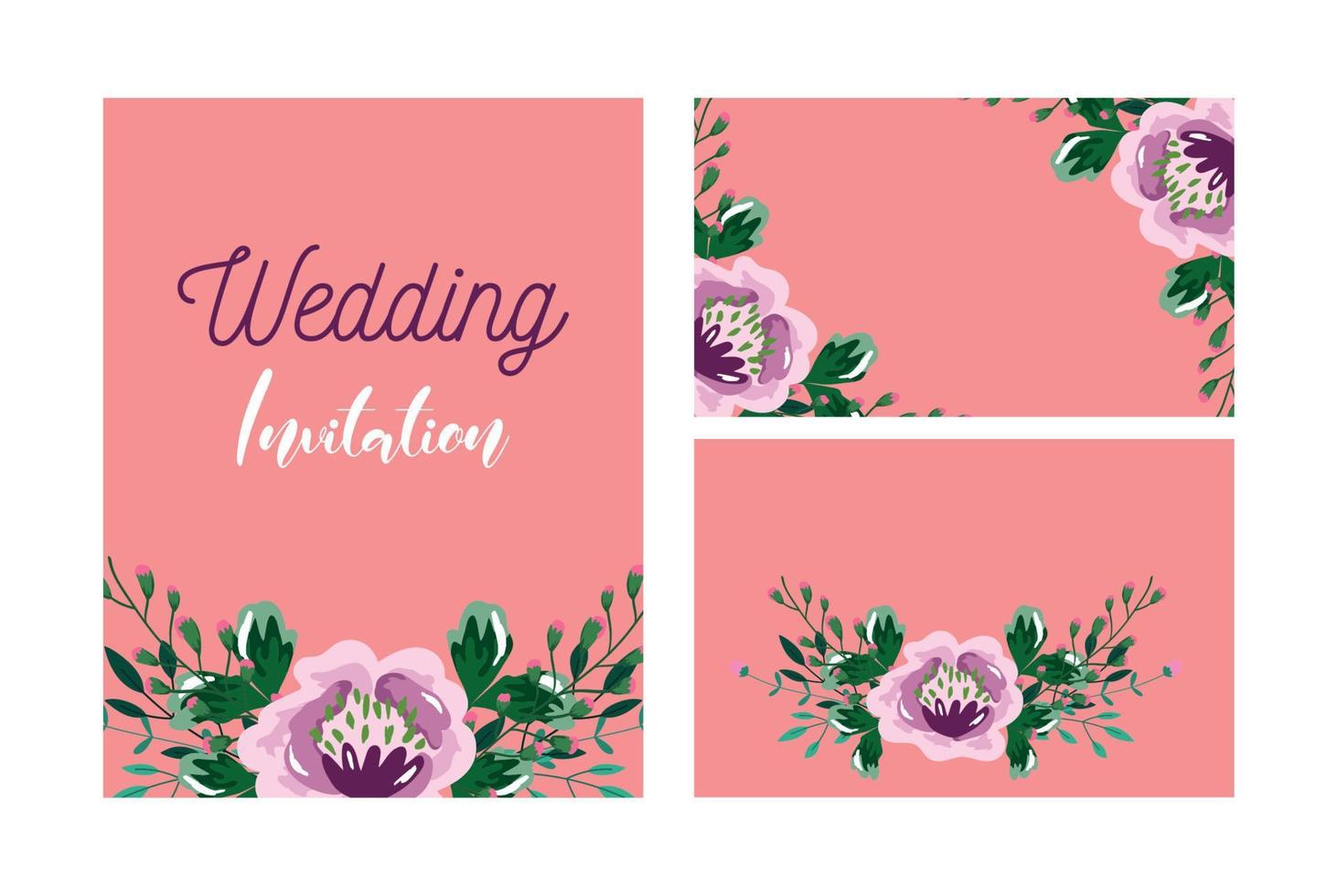 wedding floral invitation, flower leaves watercolor template card vector