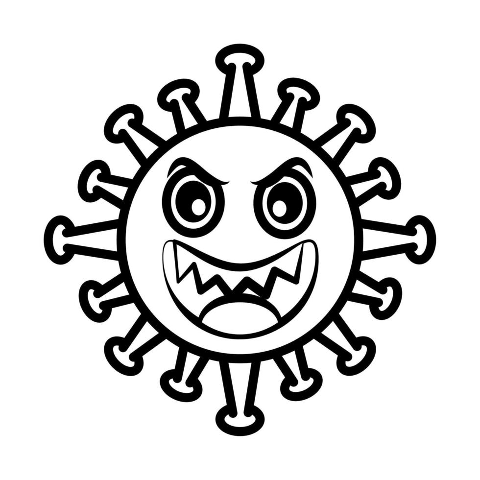virus emoticon, covid-19 emoji character infection, angry face, line cartoon style vector