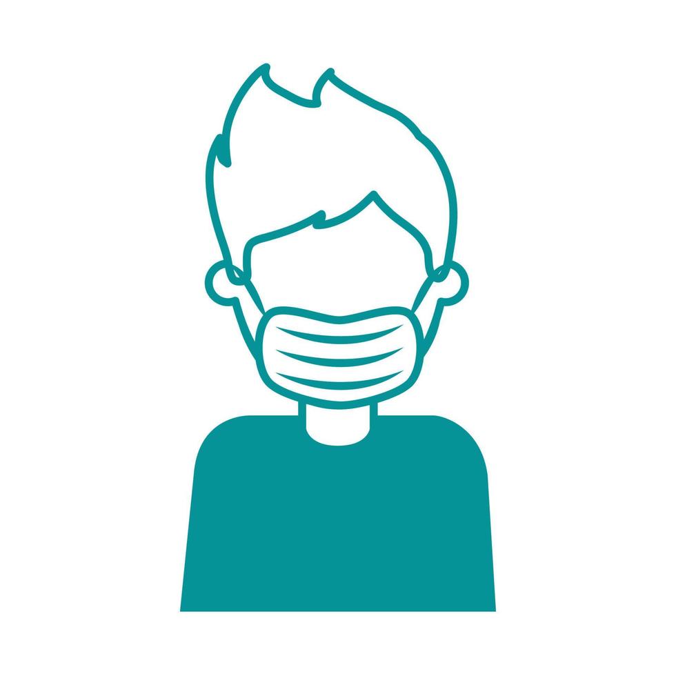 covid 19 coronavirus, man with medical mask, prevention outbreak disease pandemic line design icon vector