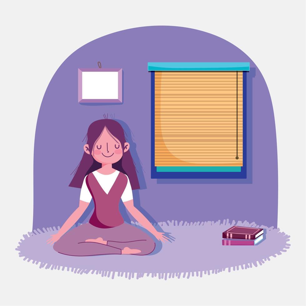 girl meditation pose yoga activity sport exercise at home vector