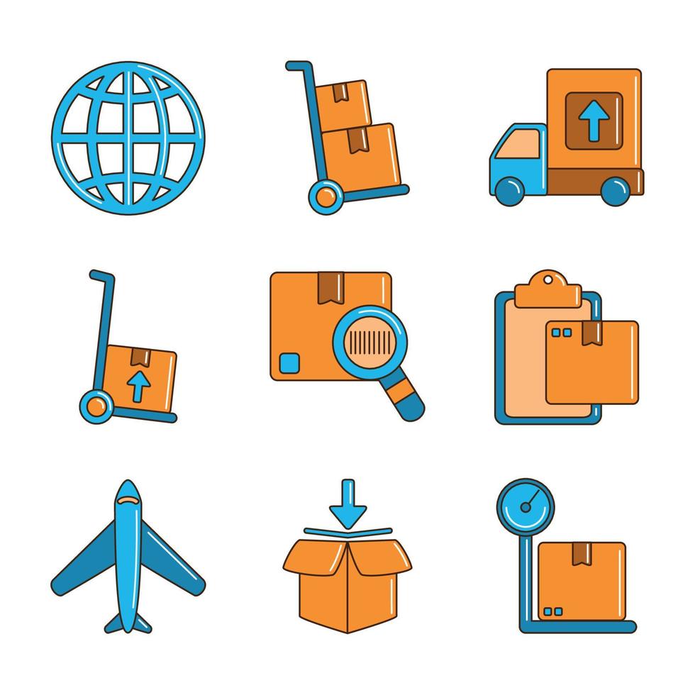 delivery cargo shipping distribution logistic icons set line and fill vector