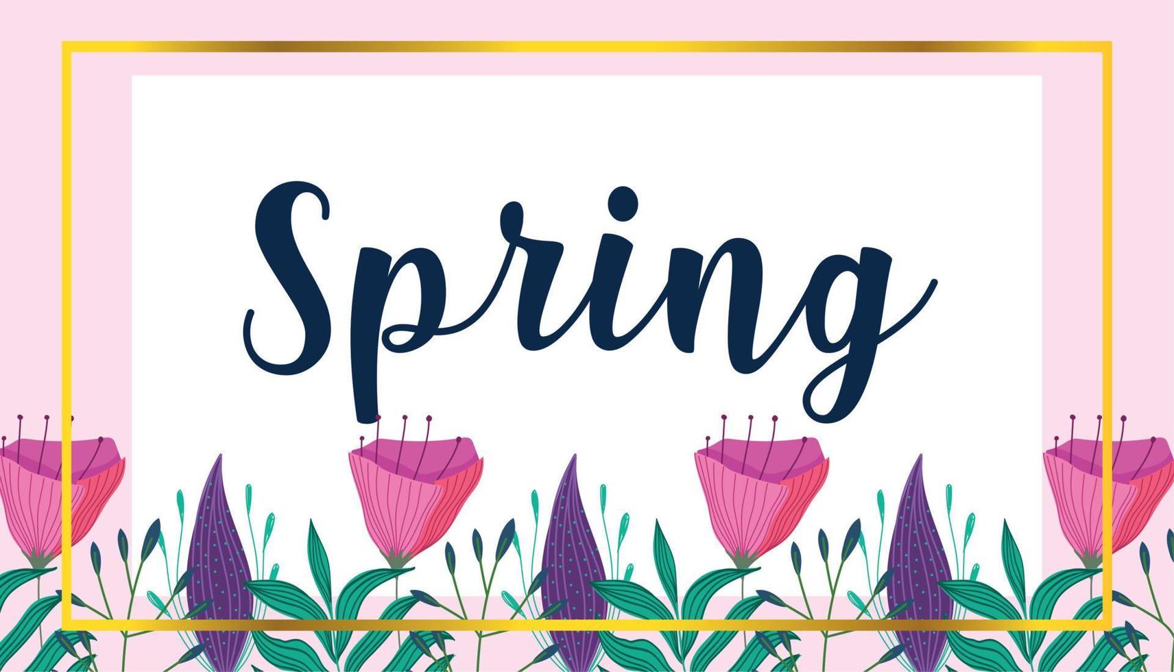 spring inscription flowers foliage nature decoration banner vector