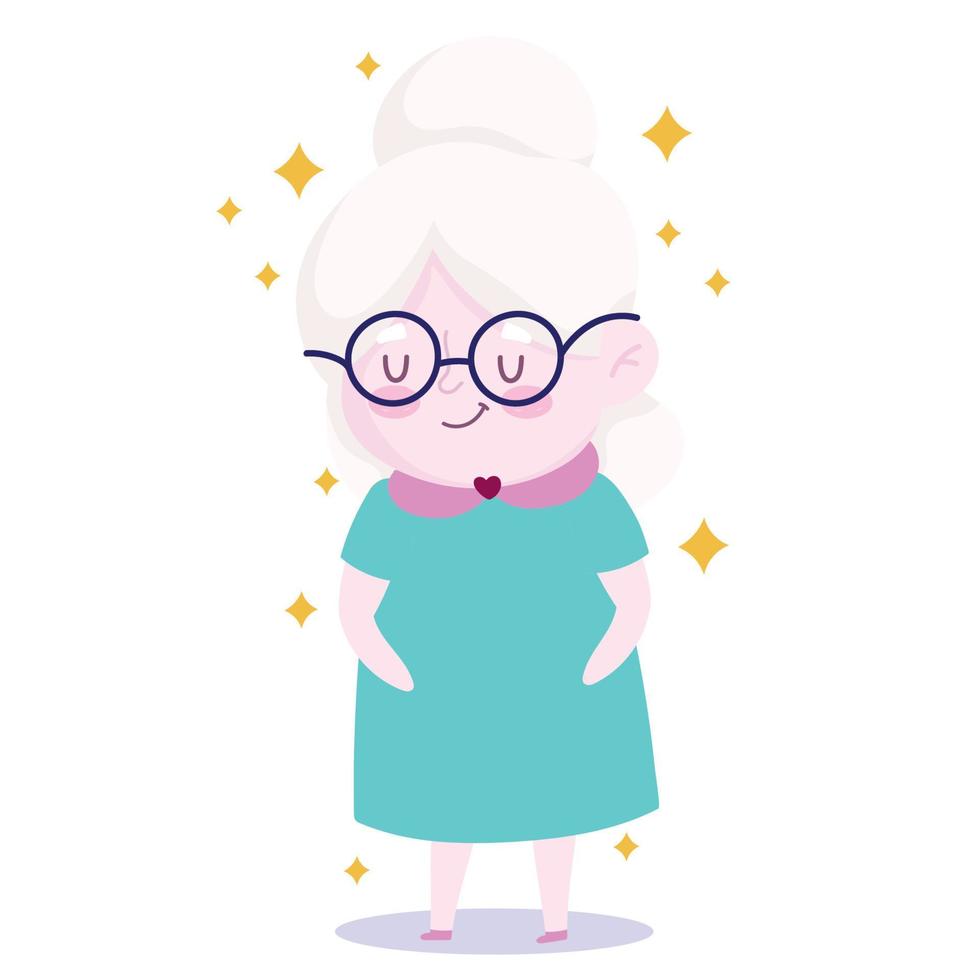 cute grandma with glasses cartoon character icon vector