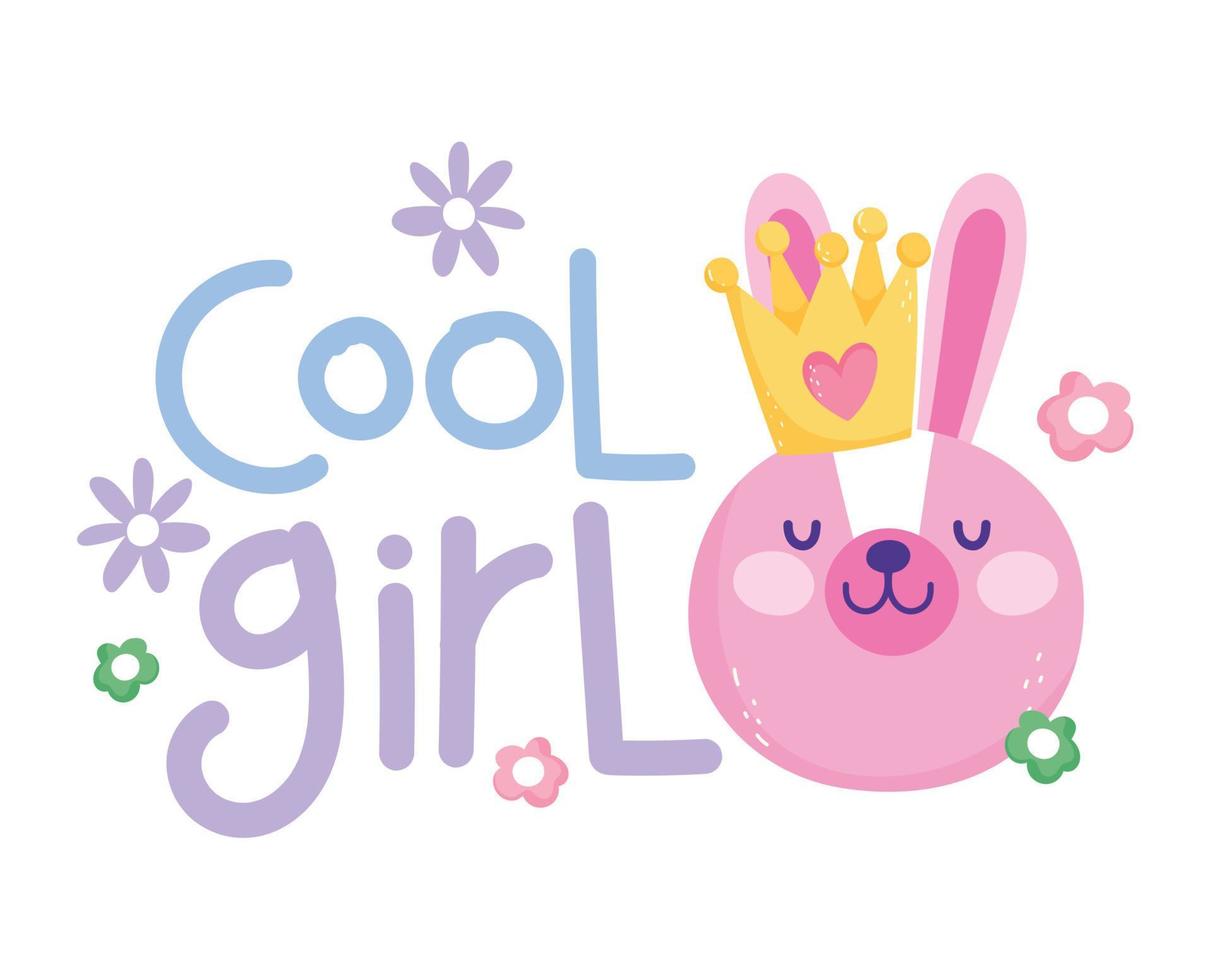 little rabbit face with crown cool girl cartoon cute text vector