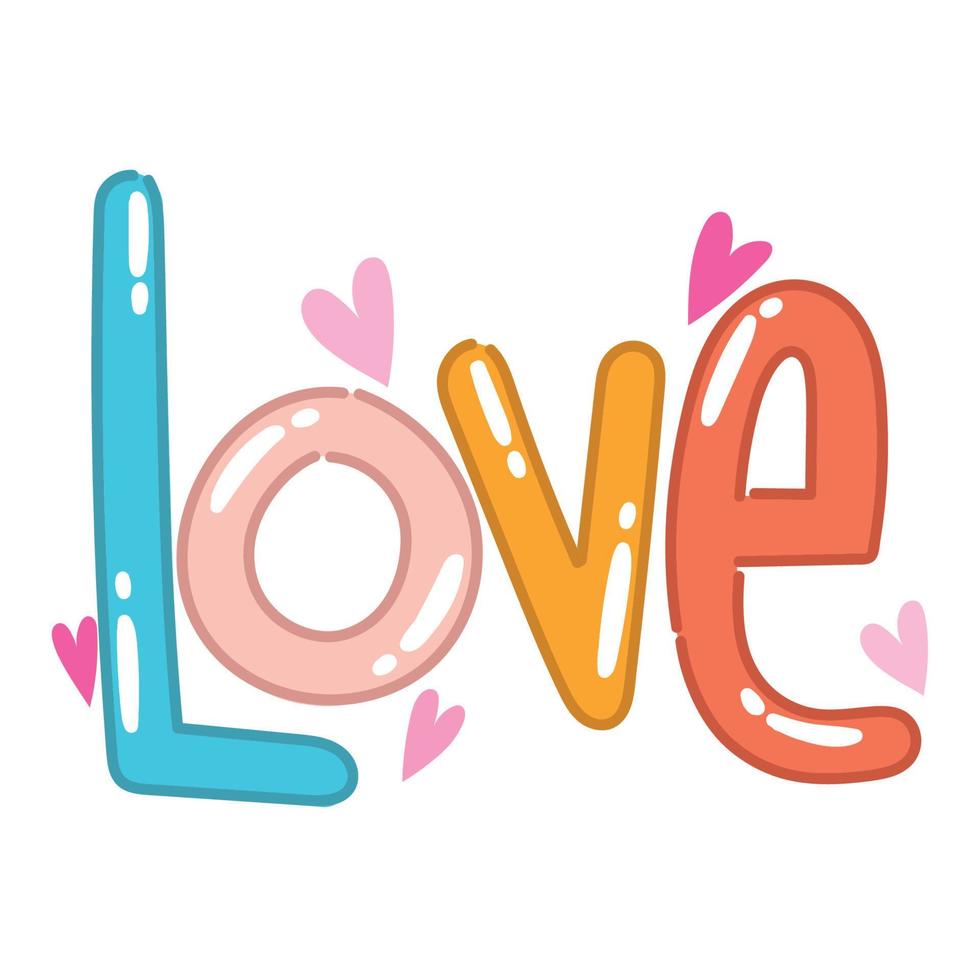 love romantic lettering bubble shapes in cartoon style design vector