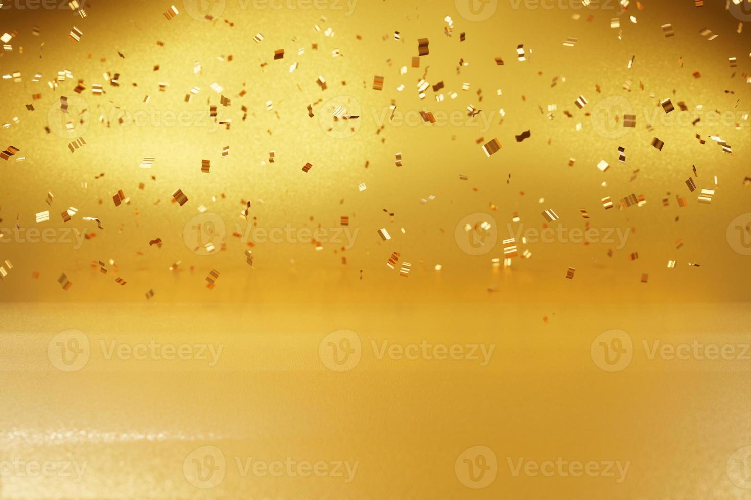 Gold luxury confetti with golden bured background 3d rendering for Christmas and happy new year photo
