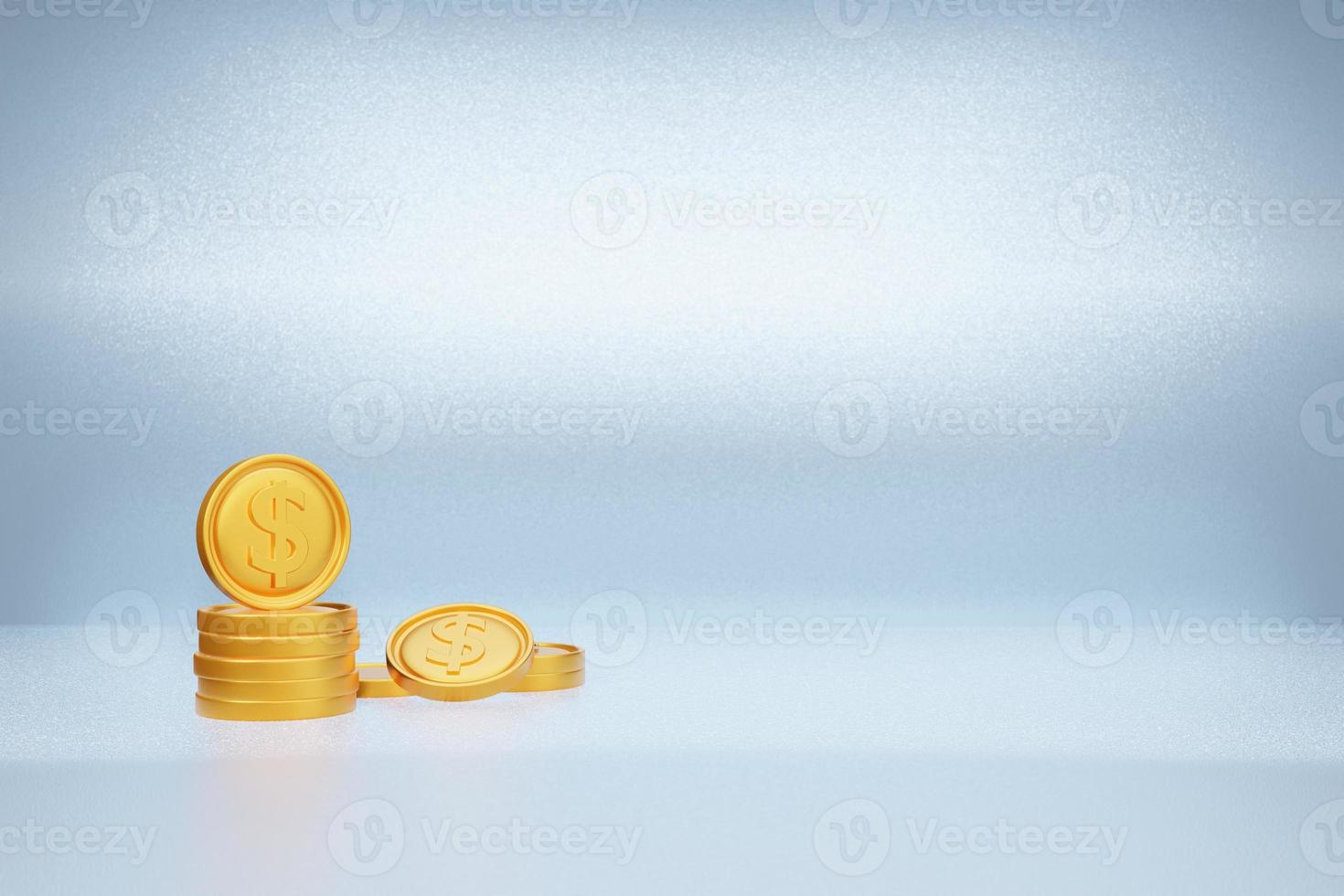 Gold dollar coin tower business concept white glossy background 3d rendering financial target sign photo