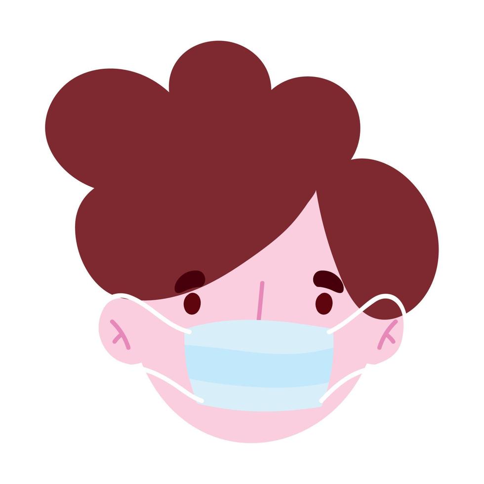 boy with protective mask, prevention covid 19 coronavirus isolated icon design white background vector