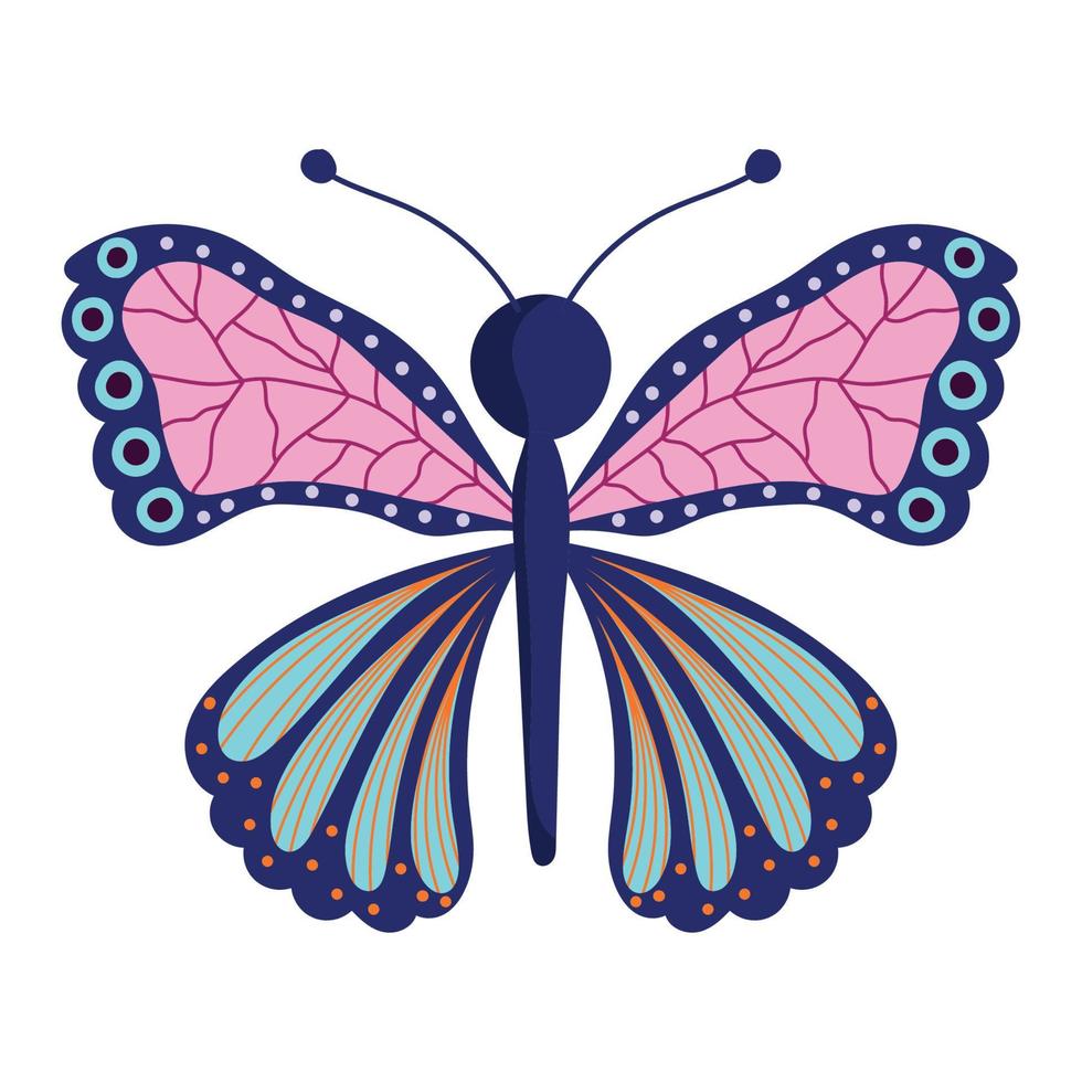 cute butterfly insect animal, decorative wings on white background vector