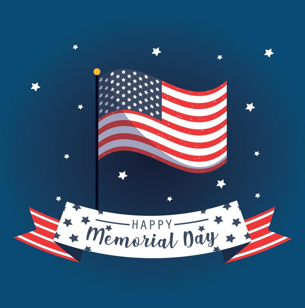 Flag and ribbon of memorial day vector design