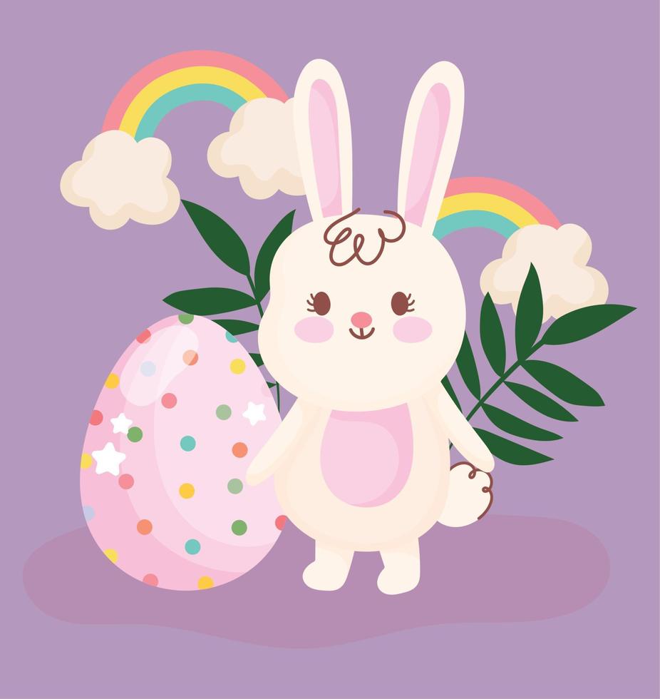 happy easter cute rabbit and egg rainbows floral decoration vector