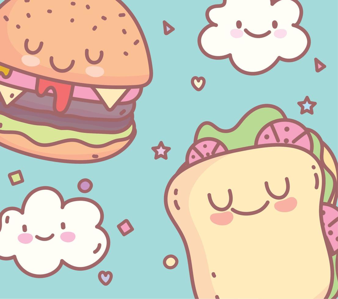 burger sandwich character menu restaurant food cartoon vector