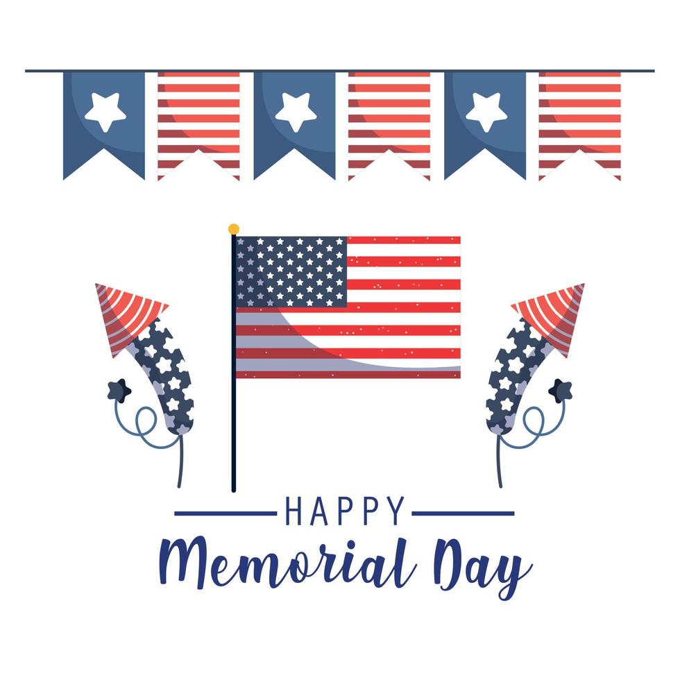 Flag fireworks and banner pennant of memorial day vector design