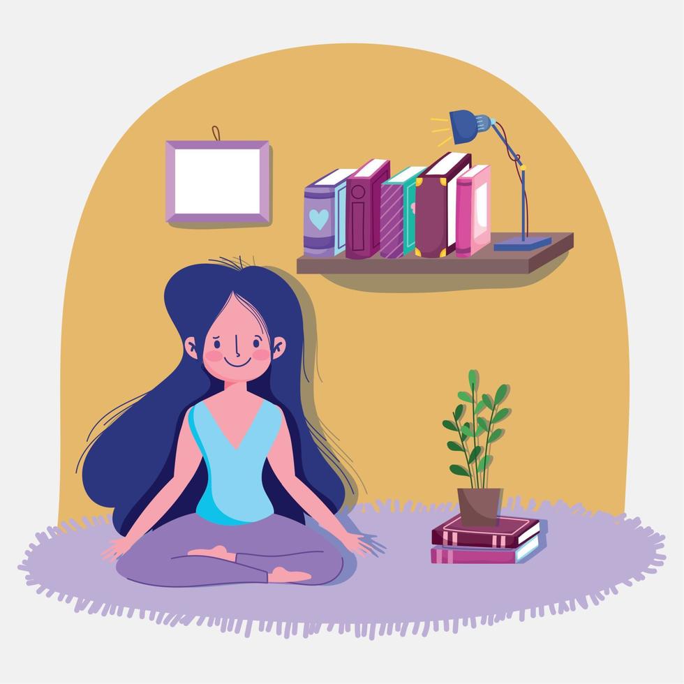 teen posing yoga in room activity sport exercise at home vector