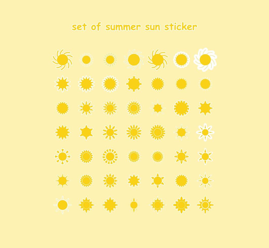 set of summer sun sticker vector