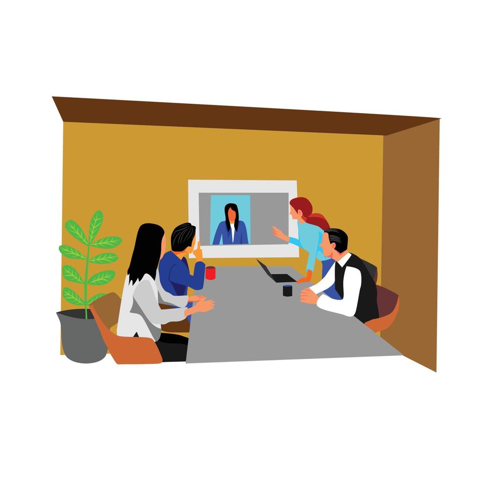 teleconference meeting design illustration. remote communication teamwork. vector