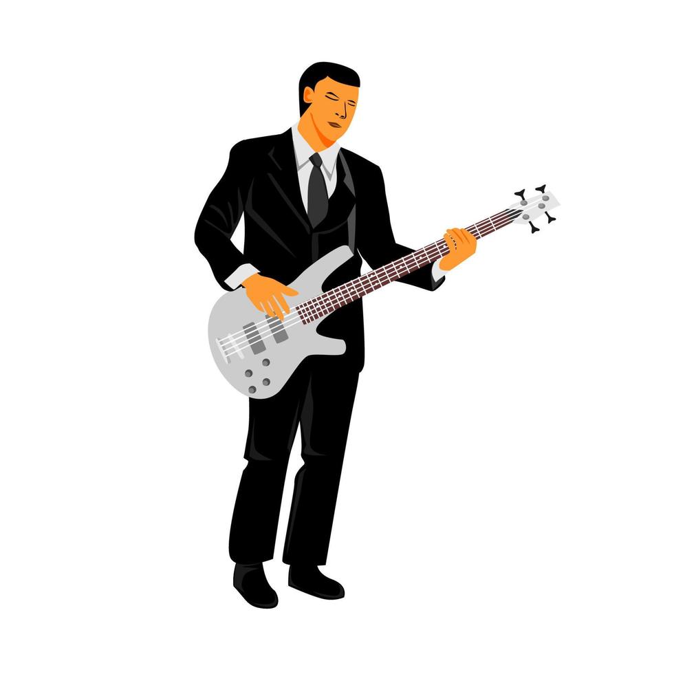 ilustración de diseño de bajo de reproducción de hombre. jugador de instrumentos musicales. vector