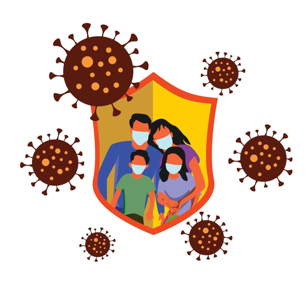 vector de diseño de guardia de seguridad familiar. familia en escudo protegida del virus.