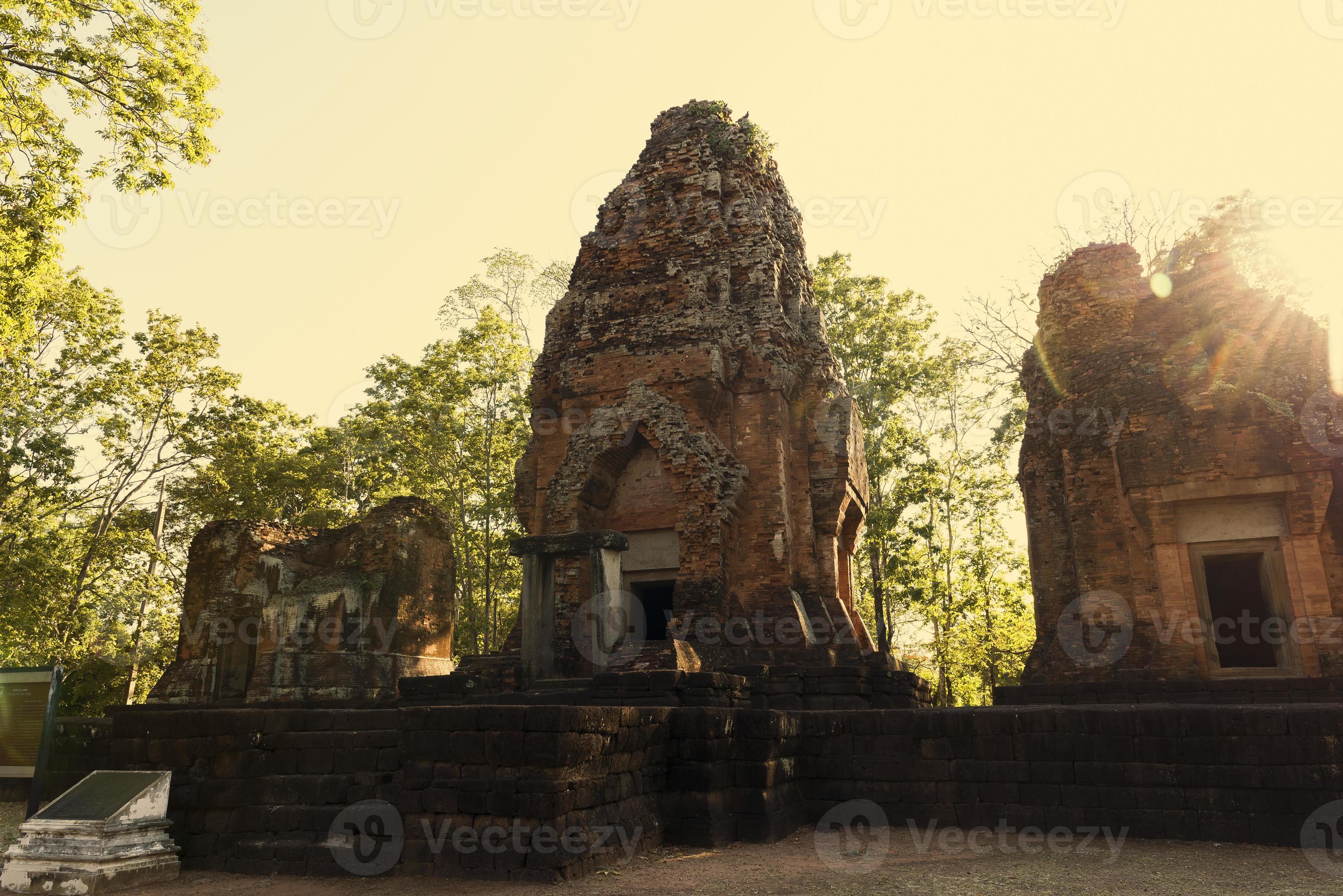 Ruin of Wall of Temple, Ancient Khmer castle Kusuantang in Thailand