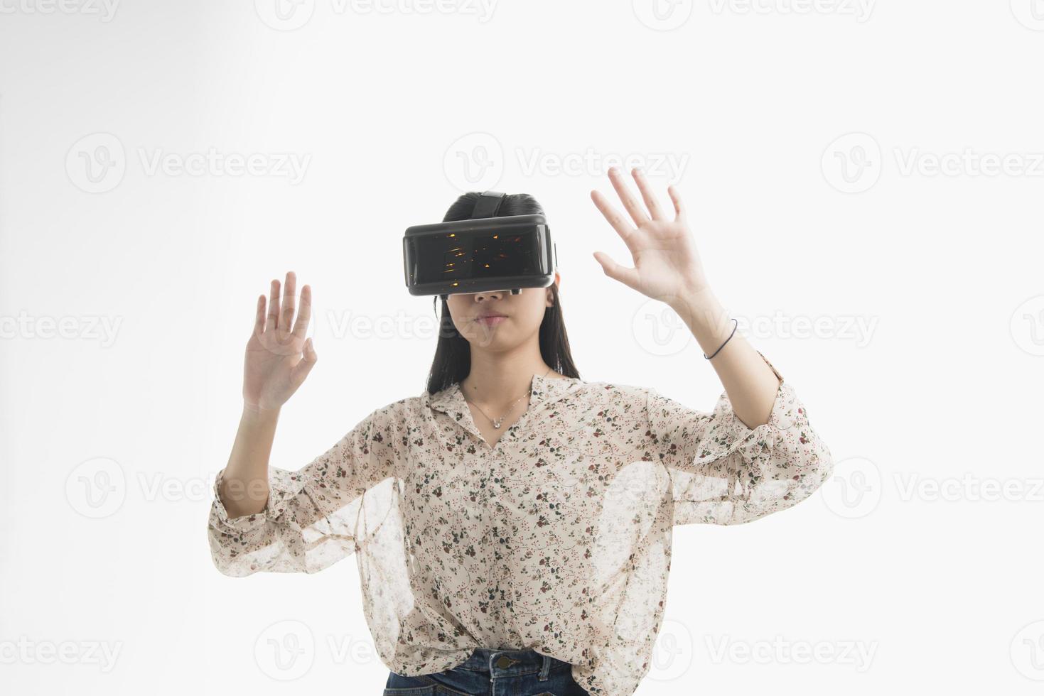 Woman with VR glasses of virtual reality. photo