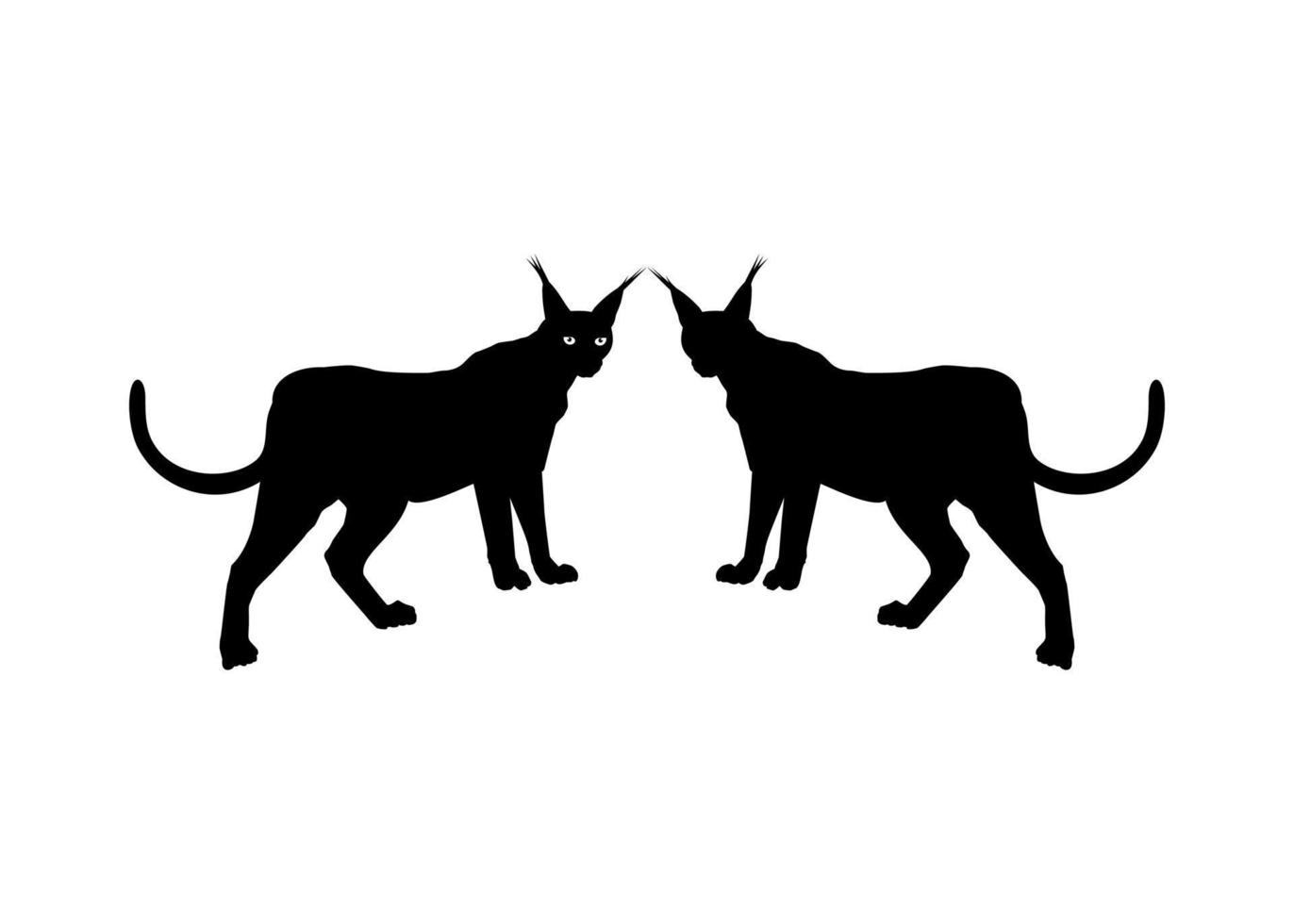 Pair of the Caracal Cat Silhouette for Logo, Pictogram, Website or Graphic Design Element. Vector Illustration